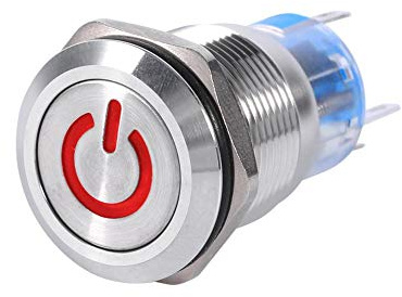 Växelströmbrytare, Keenso bilströmbrytare 19 mm 12–24 V 1NO1NC självlåsande tryckknappslås (röd)