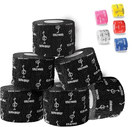 WARM BODY COLD MIND 4,7cm Hook Grip Tape für Gewichtheben - Weightlifting Tape für Crossfit, Krafttraining, Sporttape, Baumwolle Thumb Tape, Daumen Tapen (6 Rollen Schwarz)