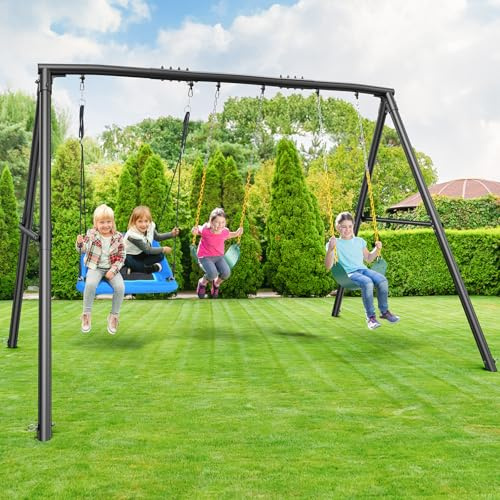 Hapfan 600lbs Heavy Duty Swing Set with 1 Platform Swing, 2 Belt Swings,A Frame Metal Swing Set for Outdoor Backyard (Patented)