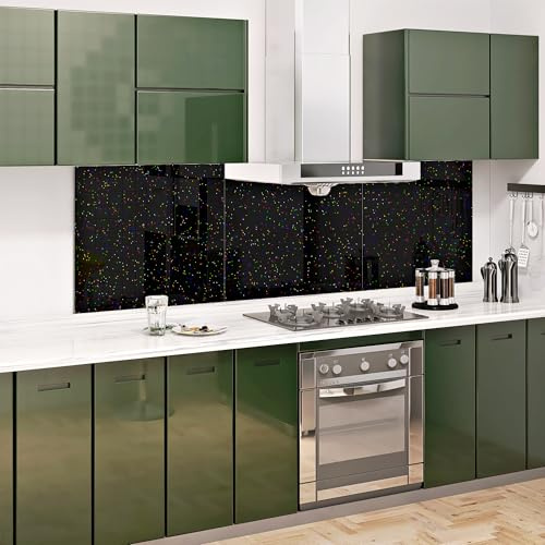 Home Supplies Tempered Glass Splashback for Kitchen, Toughened Glass Heat Resistant Splashbacks for Cookers (70x90, Black Sparkles)