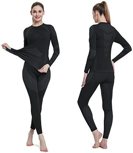 Homord Thermounterwäsche Damen, Skiunterwäsche - Funktionsunterwäsche Damen Warm & Atmungsaktiv Thermo Unterwäsche Set Ski Unterwasche Set Sportunterwäsche für zu Hause und Sport im Herbst Winter