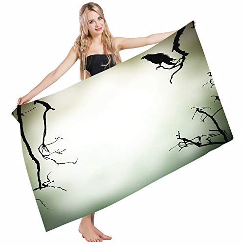 Toalla súper absorbente para casa de terror, cuervo, pájaro en rama sin hojas, cementerio, muerte, animal, malvado, funerario, toalla ligera, grande, rápido, D 130 cm x 80 cm