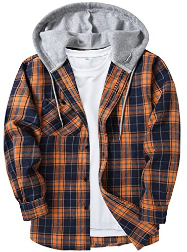 SwissWell Flanella Camicia Uomo Manica Lunga Giacca a Quadri Camicia da Boscaiolo Cotone Casual Button Down Jacket Petto vestibilità Regular Fit (1478-Giallo&Marine 2XL)