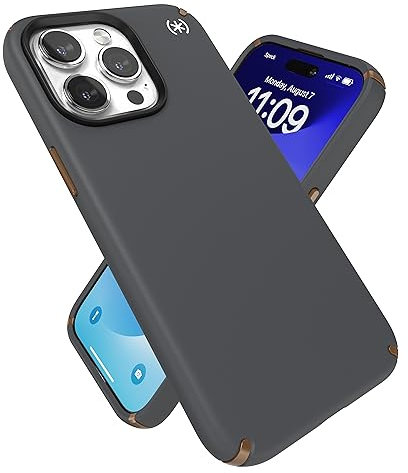 Speck iPhone 15 Pro Max Hülle – Gebaut für MagSafe, Fallschutz, kratzfest, weiche Haptik, 17,5 cm (6,7 Zoll), Presidio2 Pro Anthrazitgrau/Kaltbronze/Weiß