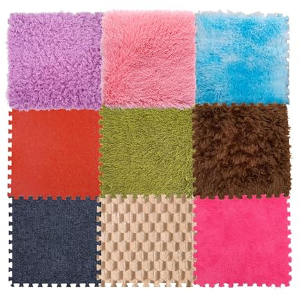 Amacthysh Dalle Sensorimotrice Texturé à Emboîtement Tapis Sensoriel Dalles Moquette Sensorielle Tapis Puzzle Moquette en Peluche Douce pour Salon Décoration D'intérieur,9 Pièces(9 Textures)