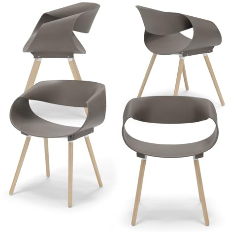 REDÒKASA Set 4 sedie in polipropilene DILETTA con gambe in faggio, resistente ai raggi UV, design moderno, ideale per sala da pranzo, cucina, sala d’attesa, bar, ristoranti (Tortora, 4)