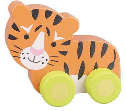 Orange Tree Wooden Push Toys - Tiger Animal Vehicles for 1 Year Old Babies and Toddlers - Educational Small World Early Development & Activity Set