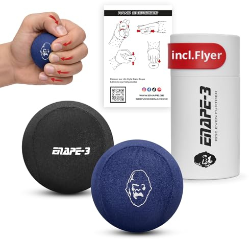 enape® stressbollar | Uppsättning av 2 stressbollar för vuxna och barn | Antistressboll i snygg låda med minimalistisk design | mjuk och medelhård boll (Svart & marinblå)