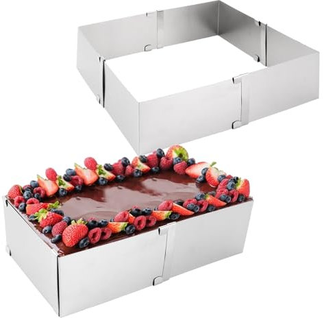 YAYODS 2 Stück Backrahmen Rechteckig Verstellbar - 8 cm Hohe Edelstahl Tortenring Eckig - Backring Verstellbar 15cm bis 27,5cm - Backrahmen Eckig zum Backen und für die Torten-Zubereitung