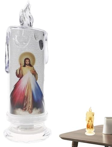 Candele da preghiera senza fiamma, lumino a LED Christ | Lampada a colonna LED senza fiamma alimentata a batteria | Decorativo, creativo, decorazione della chiesa, lume di candela per il davanzale del