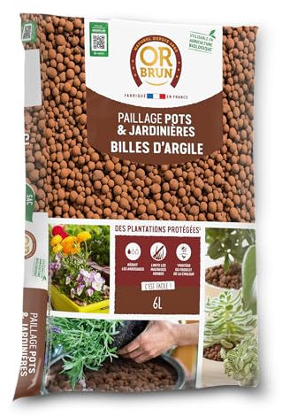Or Brun Billes d'argile - 6L - Favorise Le Drainage & L'Humidité - Utilisable en Agriculture Biologique OBRPARG6U