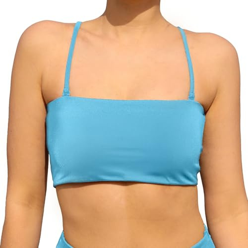 MYLILY Bikini Top Bandeau | Bandeau Reggiseni a Fascia Ladies | Spalline Removibili e Top Senza Spalline | Bikini Top Azzurro Donna (XL)