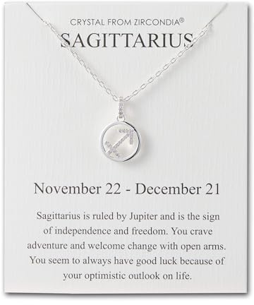 Philip Jones Sagittarius Star Sign Zodiac Necklace and Quote Card with Zircondia® Crystals