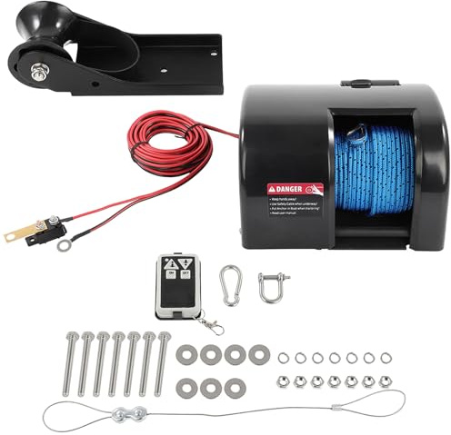 CCIYU 12V Electric Anchor Winch with Wireless Remote Control Suitable Saltwater Boats up to 20 Feet, Includes 25 lbs Capacity Anchor Roller & 100 ft Braided Anchor Rope