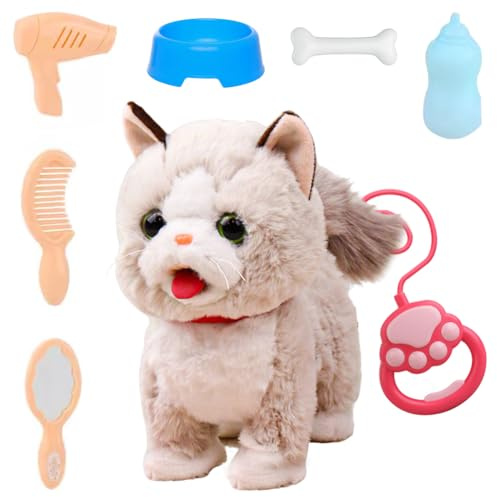 Piashow Robot Chat Interactif, Jouet Chien Qui Marche et Aboie et Remue Sa Queue, Chante, Peluche Interactive Peluche Chat, Jouets pour Enfants Cadeau Anniversaire Enfant