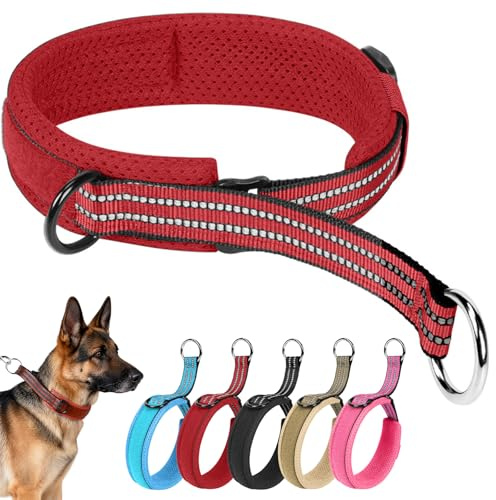 Ledeak Collier Martingale Chien, Collier Coulissant Étrangleur pour Chien, Colliers en Nylon Réfléchissant Réglable Anti Traction pour Chiens de Taille Moyenne et Gande Entraînement (Rouge, M)