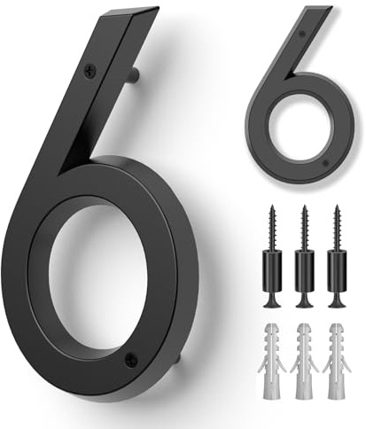 6 Floating House Number for Outside, Metal Modern House Numbers, 3D Modern Mailbox Number, House Address Signs with Nail Kit, Waterproof and Rustproof (6)