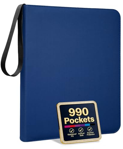 9 Pocket Trading Card Zip Binder,Double Sided 990 Pocket PU Card Collection Binder,55 Pages Folder for Collectible Games, Sports, TCG,Navy