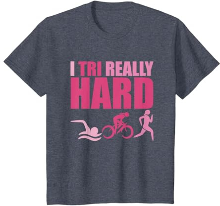 Triathlon Nageur Biker Runner Design pour Triathlète Athlète T-Shirt, Enfant, Bleu Chiné, 6 Ans
