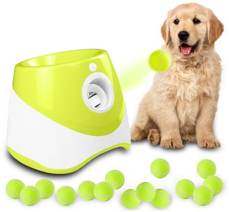 Lanzador de Pelotas para Perros,Lanza Pelotas Perro,Máquina Automático Juguete Interactivo Perro con 3 Pelotas de Tenis,Ajustables Anchos de Lanzamiento,Pelota Tenis para Perros Pequeños y Grandes，C