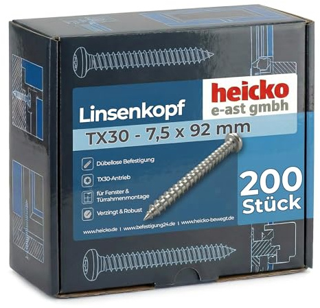 Lot de 200 vis pour cadre de fenêtre à tête bombée TX30 galvanisées Bleu 7,5 x 92 mm
