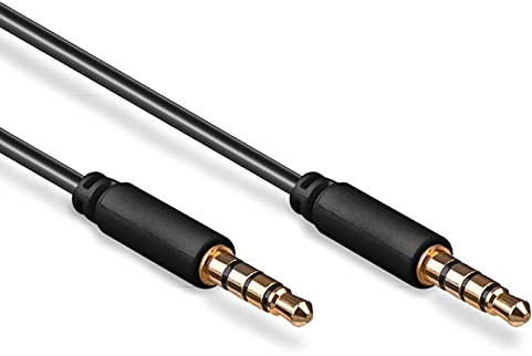goobay Klinkenkabel 1m, 4-poliges AUX Kabel, 3.5mm Stecker auf Stecker, für Headset mit Mikrofon, Slim-Stecker, schwarz - 63826