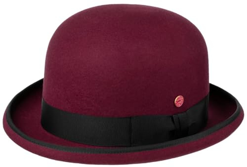 Mayser Viril Melonhatt dam/herr – tillverkad i EU herrhatt bowler ullfilthatt med ripsband, enkel höst-vinter, Bordeaux, 59 cm