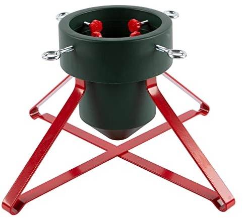 Harbour Housewares Classic Real Christmas Tree Stand - Green/Red - 3in (7.6cm) - Metal Medium Live Christmas Tree Decor Xmas Tree Holder for 5.5ft Height with Water Holder & Adjustable Trunk Support
