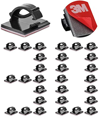 Cable Clips Self with 3M Adhesive Cord Organizer, Wire Holder Clamp Management Sticky for Desk Car Dash Cam Tables Wall, Black 30pcs