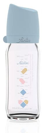 FARLIN Anti-Colic Glass Baby Bottle, 8 oz - with Silicone Pacifier for 1 Month+ Babies - Thermal Resistant, BPA Free and Dishwasher Safe, Roll-Proof Oval Design (8oz,240ml/cc, Agape)