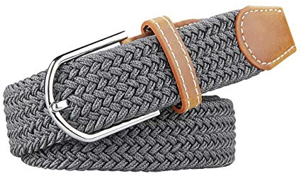 Men Belts, Elastic Braided Stretch Belt with Covered Leather Buckle, for Men's Jeans, Trouser Belts