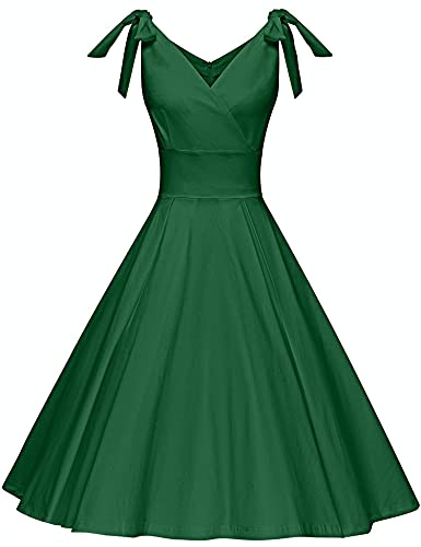 GownTown Women's 1950s V-Neck Adjustable Bowknot Swing Cocktail Dress Green