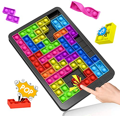 Sensory Toys for Autism, Tetris Silicone Puzzle Board Game, Fidget Toy for Girls Boys, Bubble Popper Stress Relief Toy Games for 4 5 6 7 8 Years Old Kids