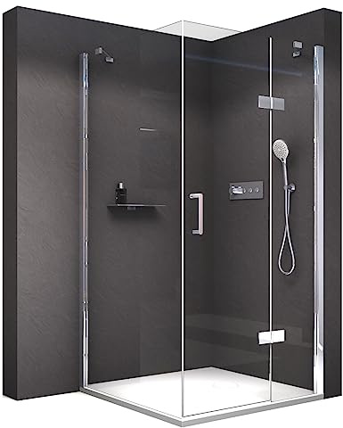 BERNSTEIN - Cabine de douche d'angle 80x120x195cm porte battante sur panneau fixe verre trempé ESG 8mm anticalcaire, Profilés Chrome - NT403