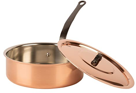Cuisine Romefort | tinned copper sauté pan with cast iron handle and lid | traditional braising pan made of solid copper | cooking pan from France with high edge 1.1 qt
