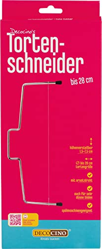DECOCINO Tortenschneider - hochwertiger Tortenbodenteiler mit Edelstahl-Tortensäge für Creme-Torten bis ∅28cm - höhenverstellbar - spülmaschinengeeignet