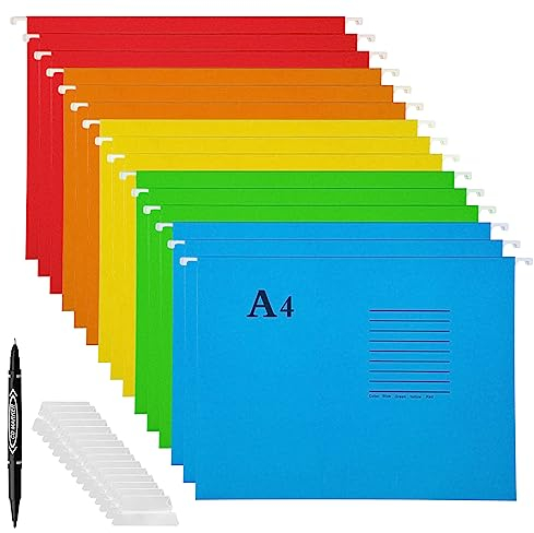 Nizirioo 15 Stück A4 Hängemappen, Hängeregister Mappen, 5 Farben Aufhängungs Dateiordner A4 Hängehefter Hängetasche Hängemappe Hänge-Organizer Mit Stift Für Schulbüro Schreibwaren Aktenschränke