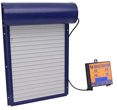 Ausla Automatischer Hühnerstall-Türöffner, Hühnerstalltür, Solarbetriebene Hühnerklappe, LED-Anzeige, Lichtsensor, Timing-Fernbedienung für Bauerngeflügel (Blau)