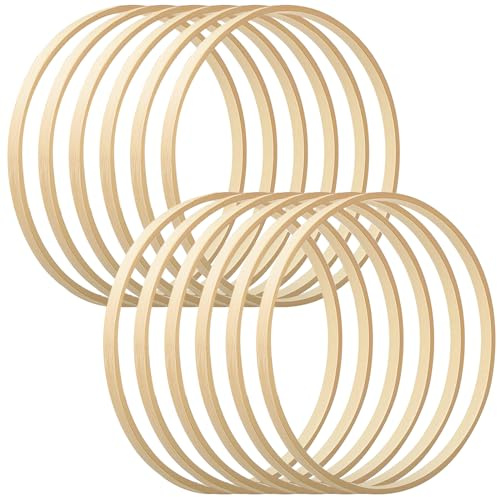 Jortmrd 12 Pezzi Cerchi in Legno di Bambù 15 cm per Acchiappasogni, Decorazioni Matrimoni e DIY