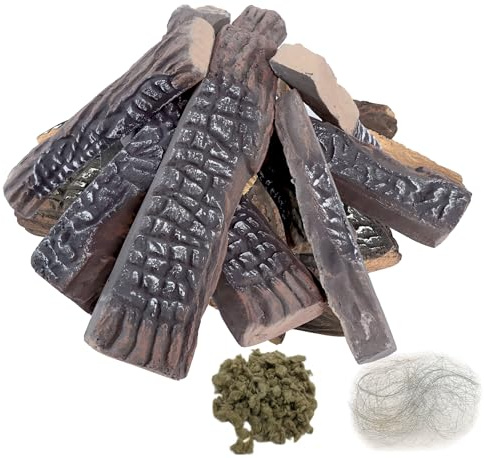MrGas Log 10pcs Ceramic Logs for Gas Fireplace, Faux