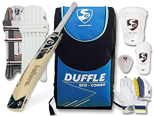 SG Eco Duffle Kashmir Willow Full Cricket Kit, Svart/Blå - Storlek 5