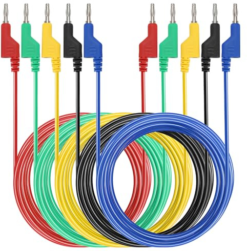 IGNPION Kabel för elektrisk kretstestning i silikon med bananänd, längd 3M | 5 st, 4 mm, testkabel för multimeter, 1 000V/15A