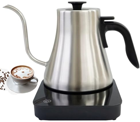 Greenmigo Elektrischer Schwanenhals Wasserkocher mit Temperaturregelung, Edelstahl Kaffee- und Teekanne, 1 Liter, 1000W, LED-Touch-Steuerung, 60 Minuten Warmhaltefunktion, 360° Basis