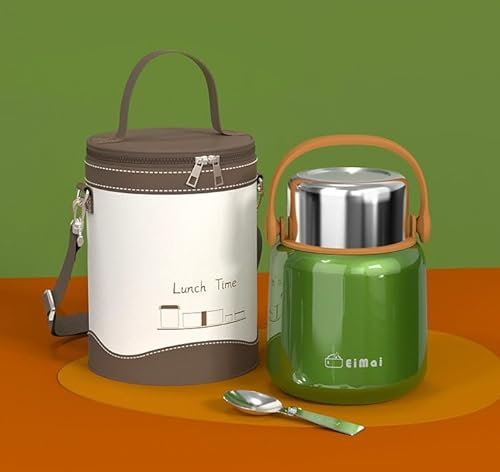 Euakee Thermobehälter für Essen 860ml, 304 Edelstahl Wärmebehälter mit Löffel, Thermobecher Essen Auslaufsicher, Thermo Lunchbox, Weitmundig Warmhaltebox für Kinder, Erwachsene, Suppen (Grüner)