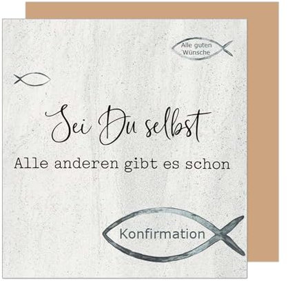 Edition Seidel Premium quadratische Glückwunschkarte zur Konfirmation mit Umschlag. Konfirmationskarte Karte Grußkarte Junge Mädchen Jugendliche Fisch (KFQ111 SW025)