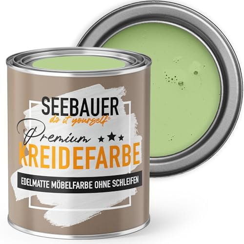 SEEBAUER diy Kreidefarbe für Möbel Hellgrün 750ml für Innen (No. 735 Spring Feeling) Möbelfarbe ohne Schleifen - Holzfarbe extra matt - Holzlack, Möbellack hohe Deckkraft