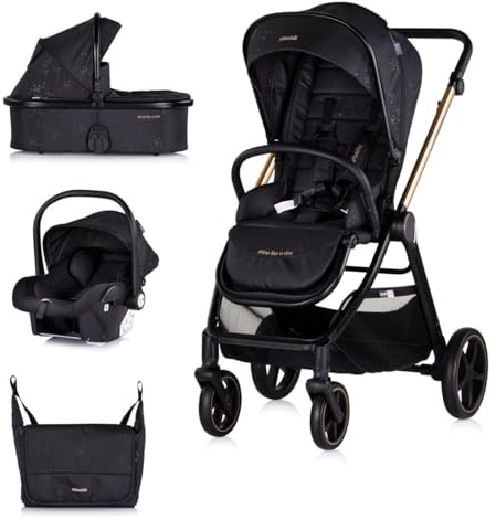 Chipolino passeggino 3in1 Marbella salvapiedi seggiolino auto per neonati i-Size, colorazione:nero