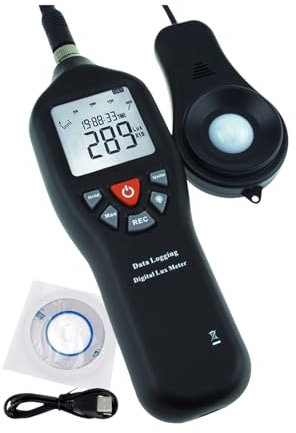 Luxómetro, Luxómetro Luxómetro 0-200000 Fotómetro con función de registro de datos Sensor desmontable Retroiluminación Pantalla grande Luxómetro