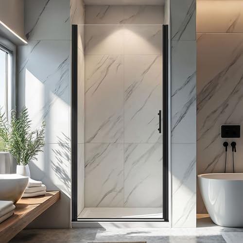 BoBliss 34-35.2 W X 72 H Frameless Pivot Shower Door, Pivot Swing Shower Glass Door with 1/4 (6mm) Clear SGCC Tempered, Reversible Installation Glass Shower Door, Matte Black