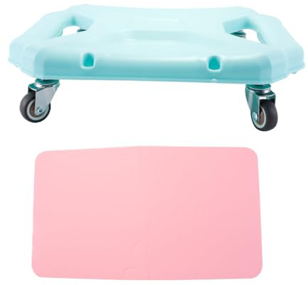 Orivin Entrenador abdominal cian con disco deslizante y rodillera, rodamiento de acero de PVC, rotación de 360°, ruedas silenciosas, 4 ruedas estables, entrenamiento de core de yoga.